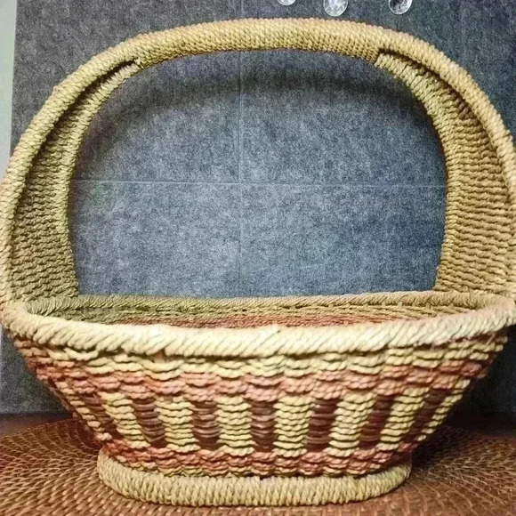 Beautiful Handmade Large Wood/Rope Grass Weave Basket Rustic Natural - Picture 3 of 8